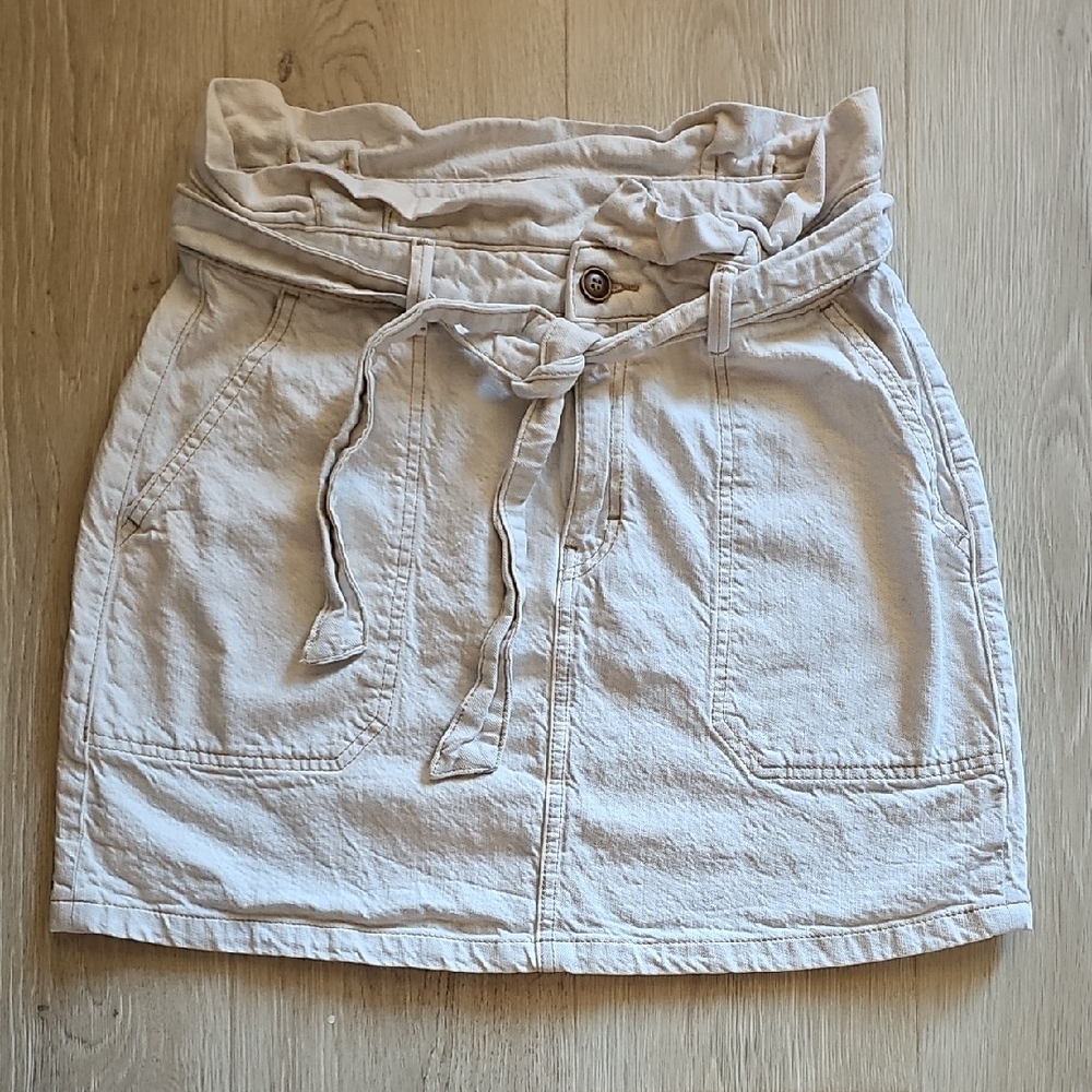 Free People Cream Mini Skirt with Tie Waist